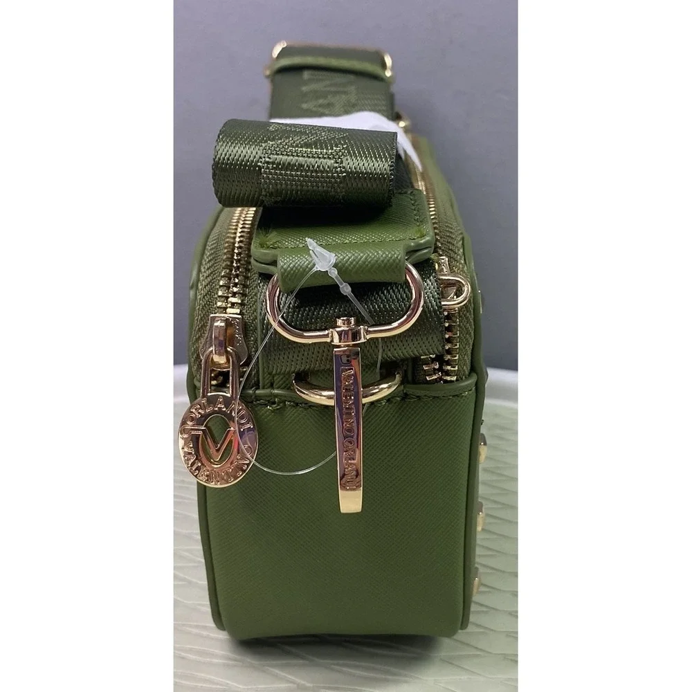 Valentino Orlandi Forest Green  Gold Studs Crossbody Purse Camera Bag 4.25x7x2.5